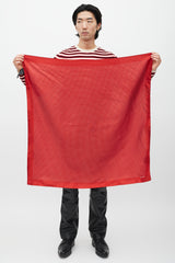 Saint Laurent Red & Black Silk Polka Dot Scarf