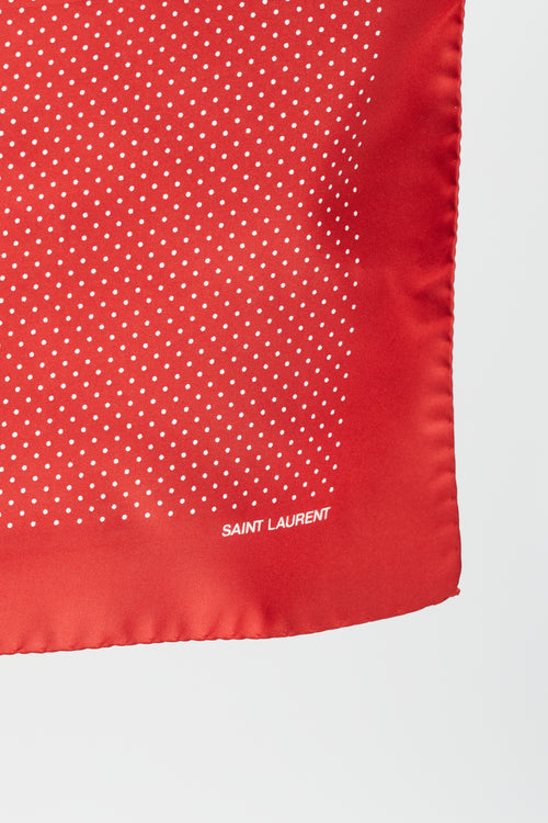 Saint Laurent Red & Black Silk Polka Dot Scarf