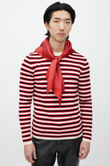 Saint Laurent Red & Black Silk Polka Dot Scarf