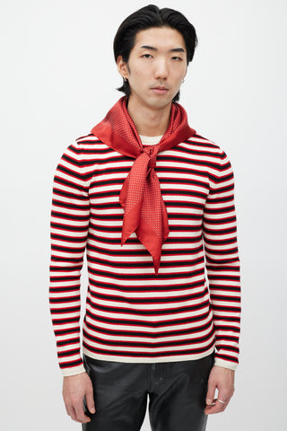 Saint Laurent Red & Black Silk Polka Dot Scarf