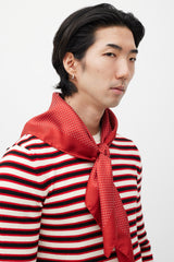 Saint Laurent Red & Black Silk Polka Dot Scarf