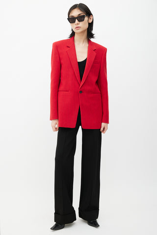 Saint Laurent Red & Black Wool Striped Blazer