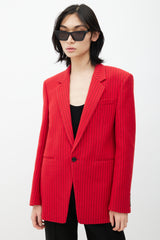 Saint Laurent Red & Black Wool Striped Blazer