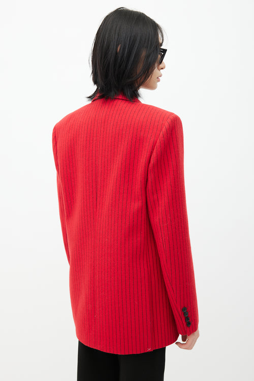 Saint Laurent Red & Black Wool Striped Blazer