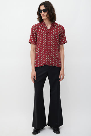 Saint Laurent Red & Cream Silk Geometric Shirt
