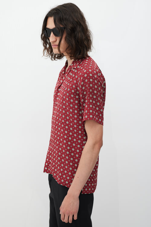 Saint Laurent Red & Cream Silk Geometric Shirt