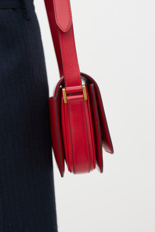 Saint Laurent Red Leather Le 61 Small Saddle Bag