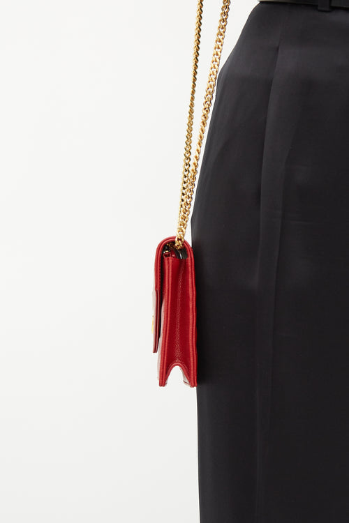 Saint Laurent Red Envelope Chevron Quilted Wallet On Chain