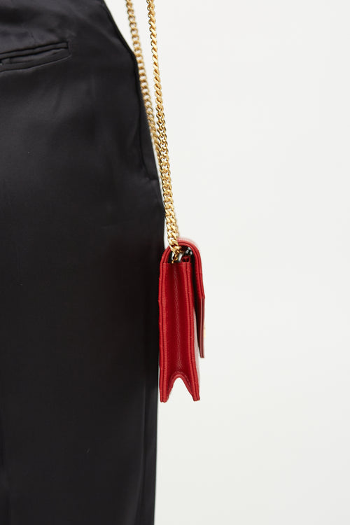 Saint Laurent Red Envelope Chevron Quilted Wallet On Chain