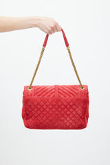 Saint Laurent Red & Gold Suede Triquilt Bag