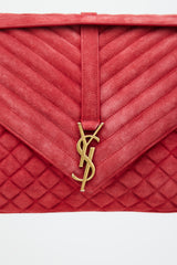 Saint Laurent Red & Gold Suede Triquilt Bag