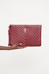 Saint Laurent Burgundy Chevron Zip Pouch