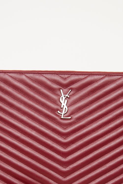 Saint Laurent Burgundy Chevron Zip Pouch