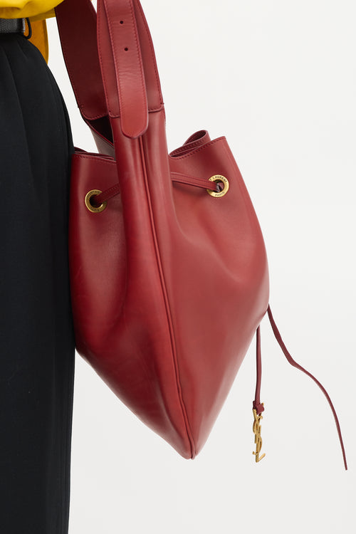 Saint Laurent Red Leather Paris VII Medium Drawstring Bag