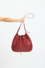Saint Laurent Red Leather Paris VII Medium Drawstring Bag