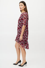 Saint Laurent Red & Multicolour Silk Floral High Low Dress