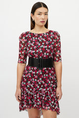 Saint Laurent Red & Multicolour Silk Floral High Low Dress