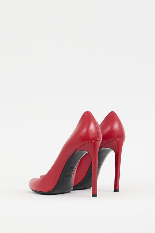 Saint Laurent Red Leather Peep Toe Pump