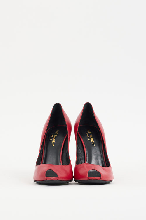 Saint Laurent Red Leather Peep Toe Pump