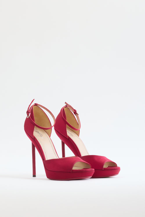 Saint Laurent Red Satin Platform Heel