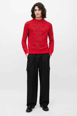 Saint Laurent Red & Silver Wool Knit Sweater