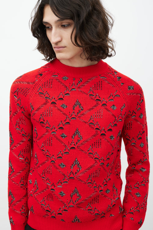 Saint Laurent Red & Silver Wool Knit Sweater