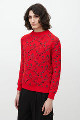 Saint Laurent Red & Silver Wool Knit Sweater