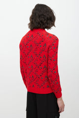 Saint Laurent Red & Silver Wool Knit Sweater