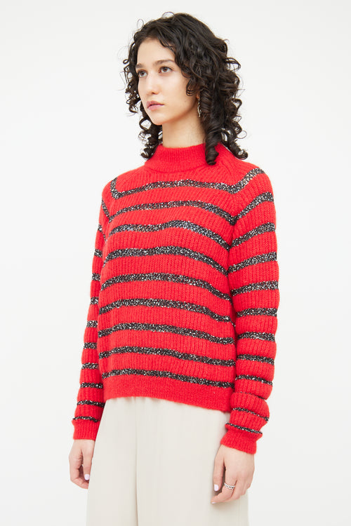 Saint Laurent Red & Black Sequin Mohair Blend Sweater