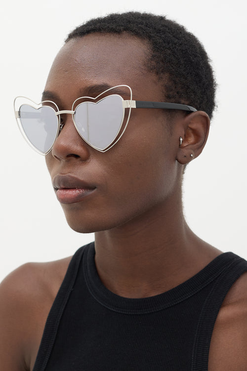 Saint Laurent Silver & Black SL197 Heart Sunglasses