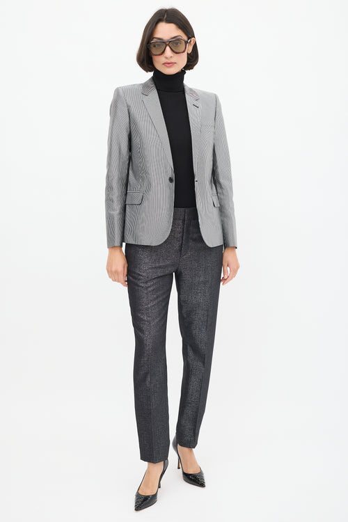 Saint Laurent Silver & Black Striped Three Pocket Blazer