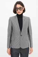 Saint Laurent Silver & Black Striped Three Pocket Blazer