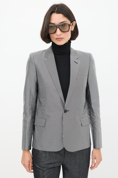 Saint Laurent Silver & Black Striped Three Pocket Blazer