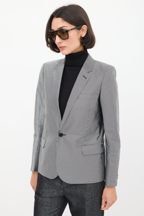 Saint Laurent Silver & Black Striped Three Pocket Blazer