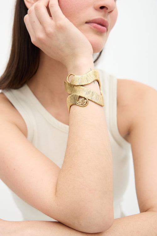 Saint Laurent Textured Metal Cuff Bracelet