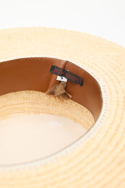 Saint Laurent Vintage Beige & Black Bow Boater Hat