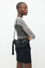 Saint Laurent Vintage Black Leather & Suede Tassel Shoulder Bag