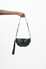 Saint Laurent Vintage Black Leather & Suede Tassel Shoulder Bag