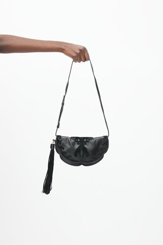 Saint Laurent Vintage Black Leather & Suede Tassel Shoulder Bag