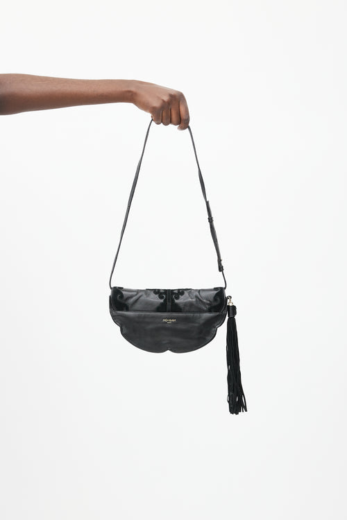 Saint Laurent Vintage Black Leather & Suede Tassel Shoulder Bag