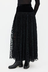 Saint Laurent Vintage Black Velvet & Mesh Floral Skirt