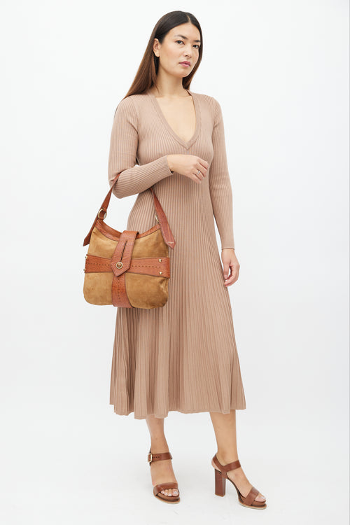 Saint Laurent Vintage Brown Suede & Leather Shoulder Bag