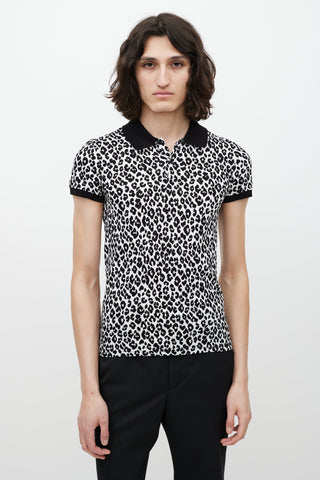 Saint Laurent White & Black Patterned Polo