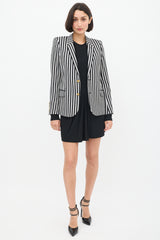 Saint Laurent White & Black Wool & Cotton Striped Blazer