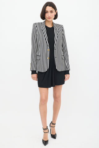 Saint Laurent White & Black Wool & Cotton Striped Blazer
