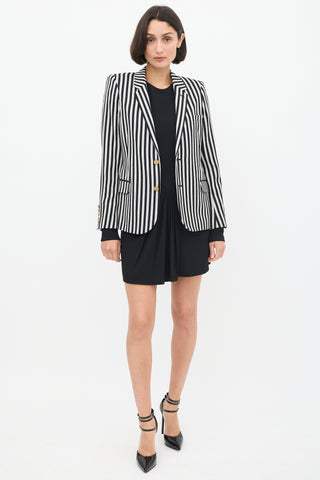 Saint Laurent White & Black Wool & Cotton Striped Blazer