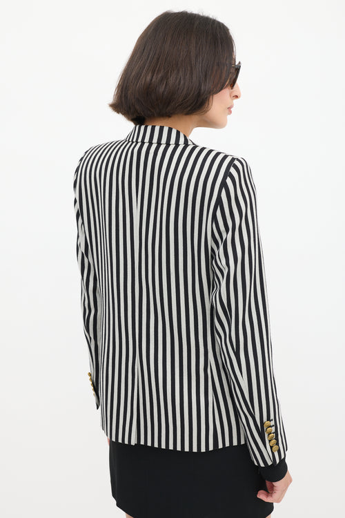 White & Black Wool & Cotton Striped Blazer