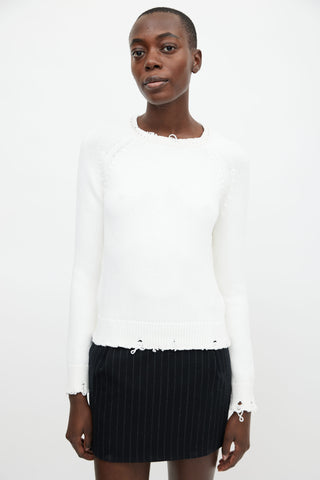 Saint Laurent White Cotton Distressed Sweater