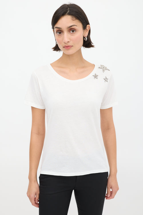 Saint Laurent White Crystal Star Embellished T-Shirt