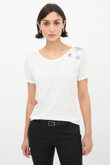 Saint Laurent White Crystal Star Embellished T-Shirt